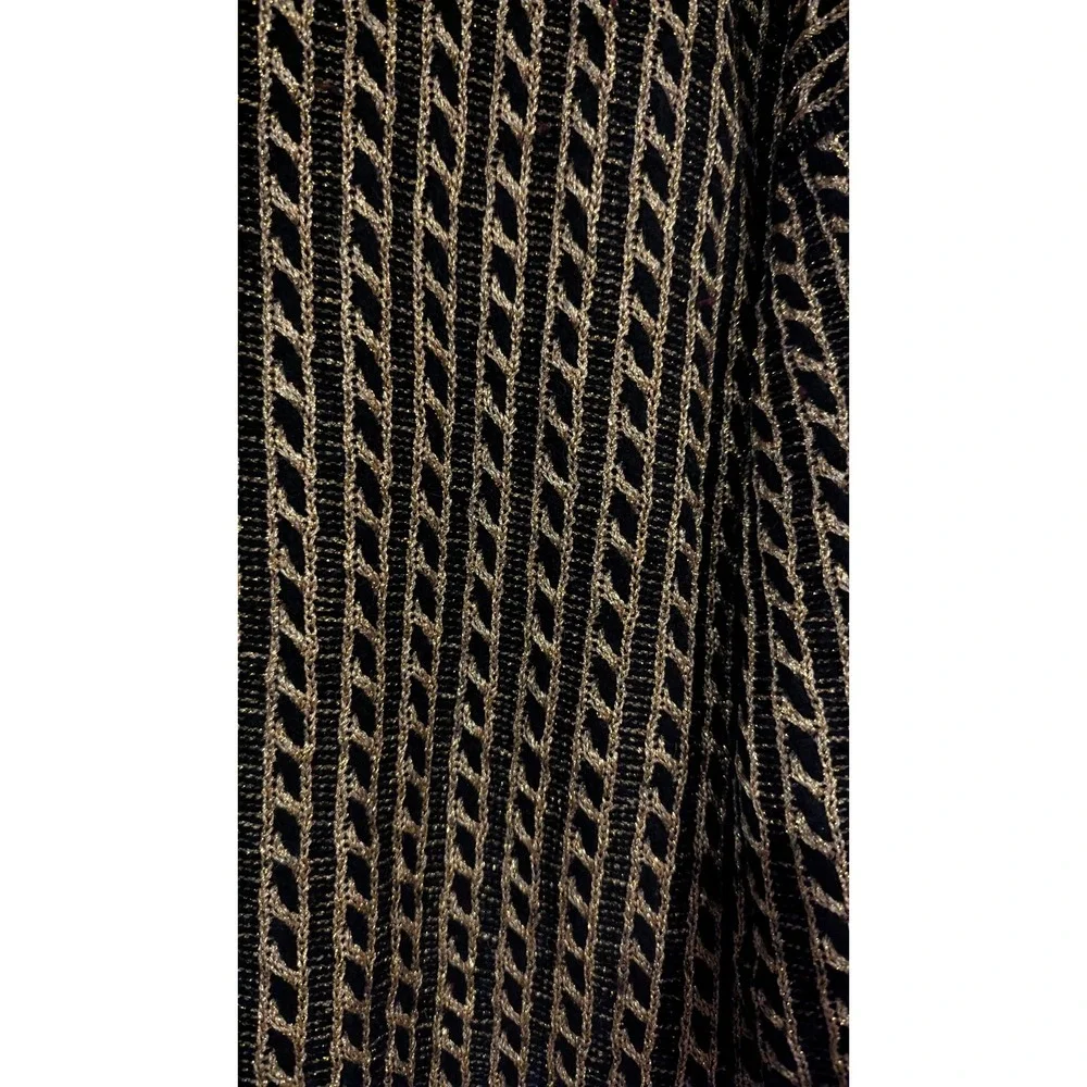 Vintage 90s Jeanne Pierre Cardigan M Black Gold Metallic Cable Knit Vintage Glam